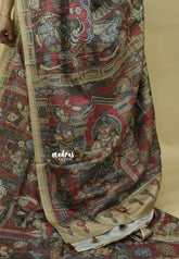 Muted Red - Roopa  - Premium Tussar Silk with Kalamkari Depiction